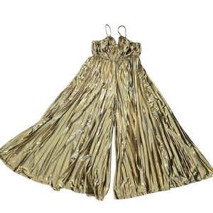 Nice To Meet You Metallic Gold Pleated Jumpskirt Size XL